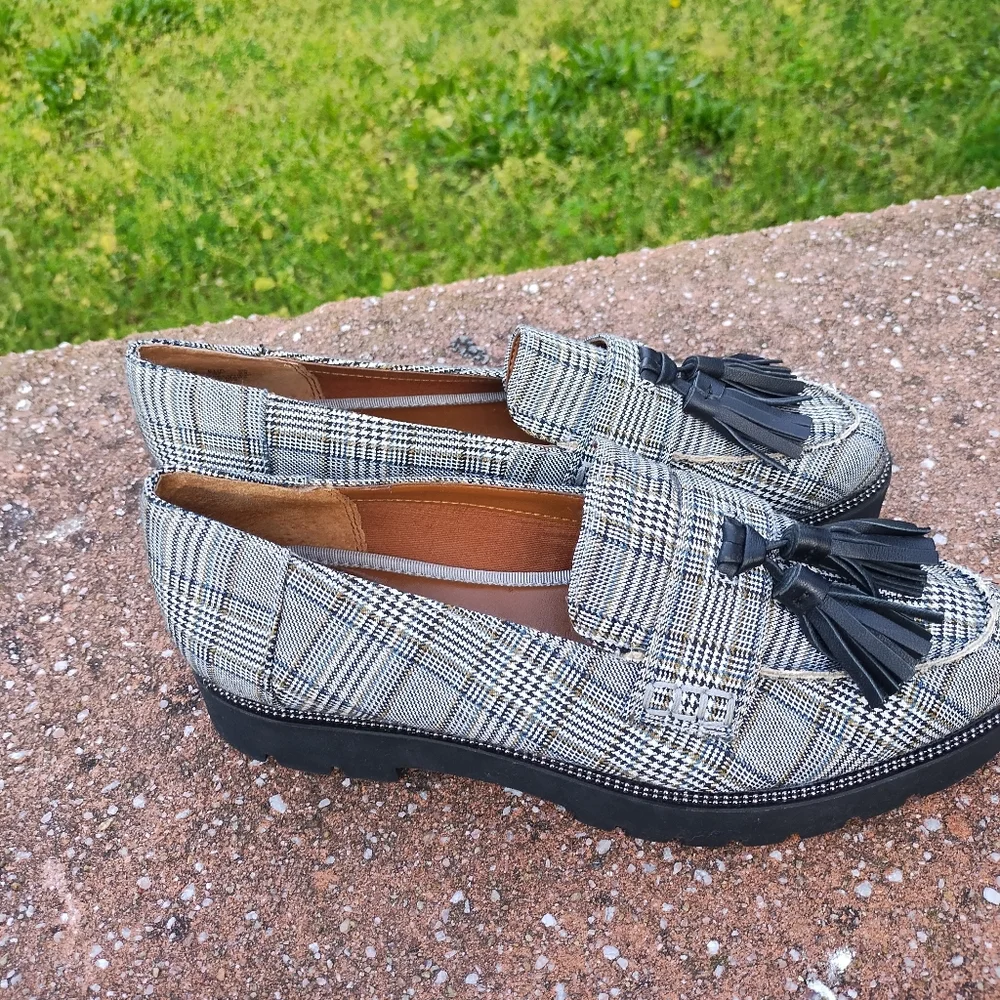 Franco Sarto Black and White Plaid Loafers - Picture 4 of 6